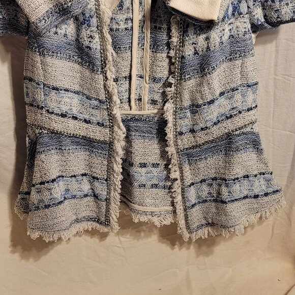 Rebecca Taylor Women's Tweed and Chain Open Front Fitted Blazer- Size 2 - Picture 3 of 10